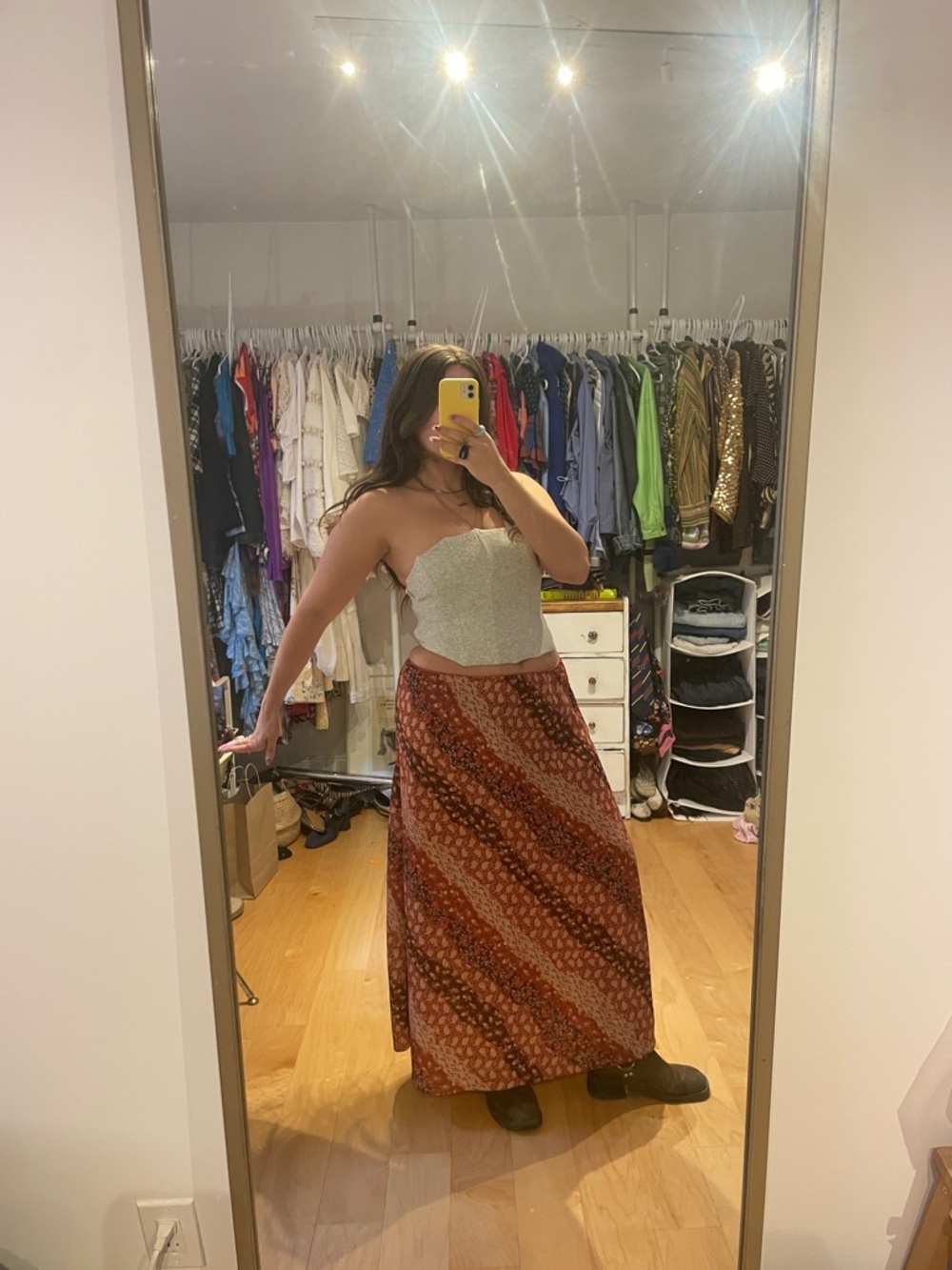 90s Rust Red Brown Paisley Floral Maxi Skirt